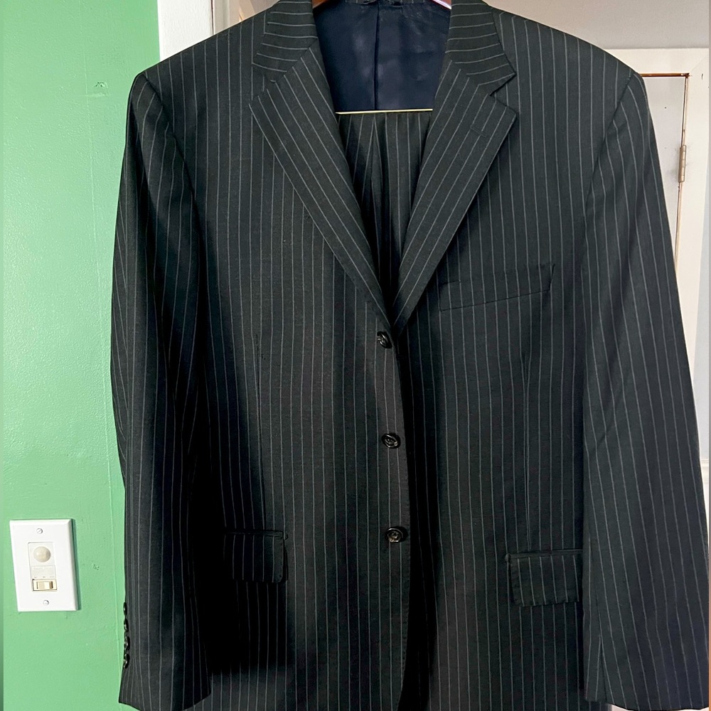 David Chu Navy Blue 3 button Pin Striped Suit Jacket and Pants
